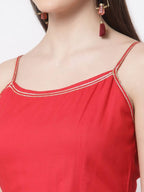 Myshka Red Color Silk blend Solid Kurta With Dupatta Set | Grocsy