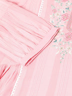 Pink Viscose Rayon Yoke Embroidered A-line Top - Tarini | Grocsy