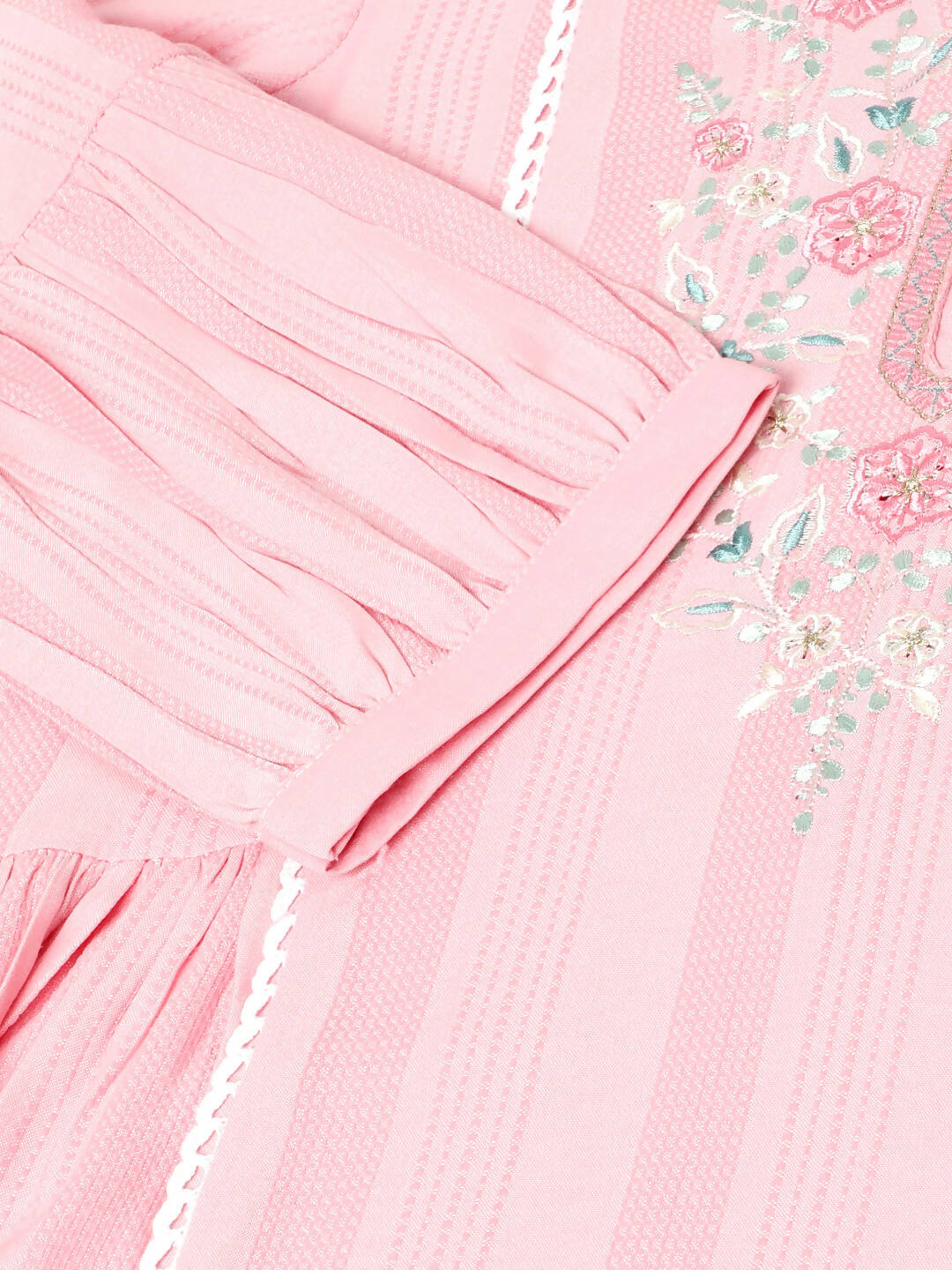 Pink Viscose Rayon Yoke Embroidered A-line Top - Tarini | Grocsy