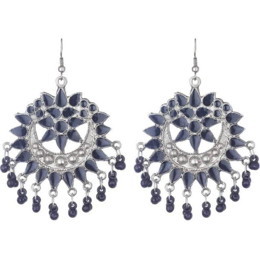 MS Fashion India Oxidized Black Alloy Beads And Stones Chandbali Earrings | Grocsy
