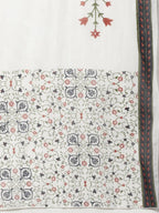 Yufta Women Navy Blue & Off-White Dobby Weaved Kurta with Trouser & Dupatta | Grocsy