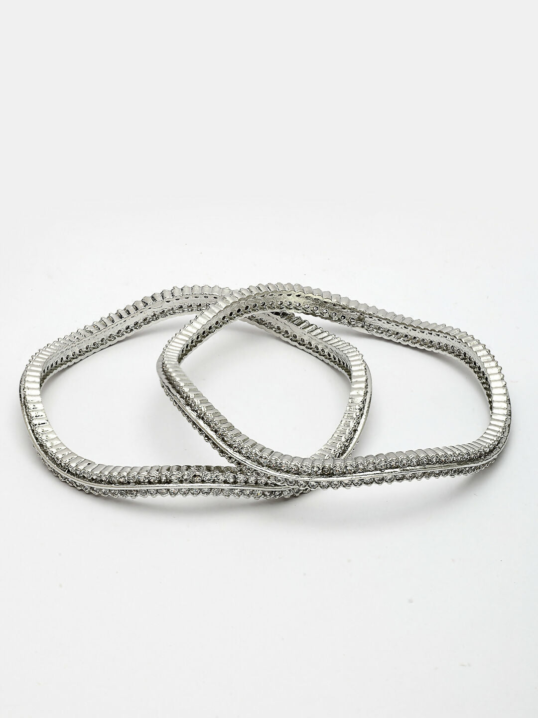 NVR Women's Set of 2 Silver-Plated American Diamond Studded Bangles | Grocsy