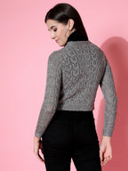 Women Self Design Grey Acrylic Winter Shrug - Wool Trees | Grocsy