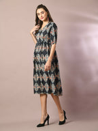 Myshka Women's Multi Printed Cotton V-Neck Empire Party Dress | Grocsy