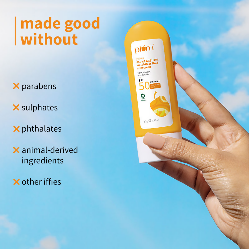 Plum Yuzu & Alpha Arbutin Weightless Fluid Sunscreen SPF 50 PA++++ | Grocsy