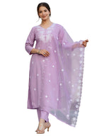 The52 Lavender Women's Beautiful Thread work Rayon Fabric with Straight Kurta, Pant and Dupatta Set | Grocsy