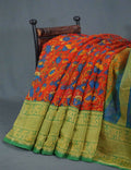 Multi Shades Of Red And Green Kalamkaari Design Semi Chanderi Saree By Gayathri Reddy Designer Studio | Grocsy