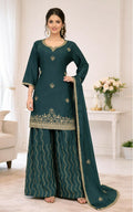 Teeya Creation Teal Color Chinon Silk Heavy Embroidery Work Party Wear Palazzo Set | Grocsy
