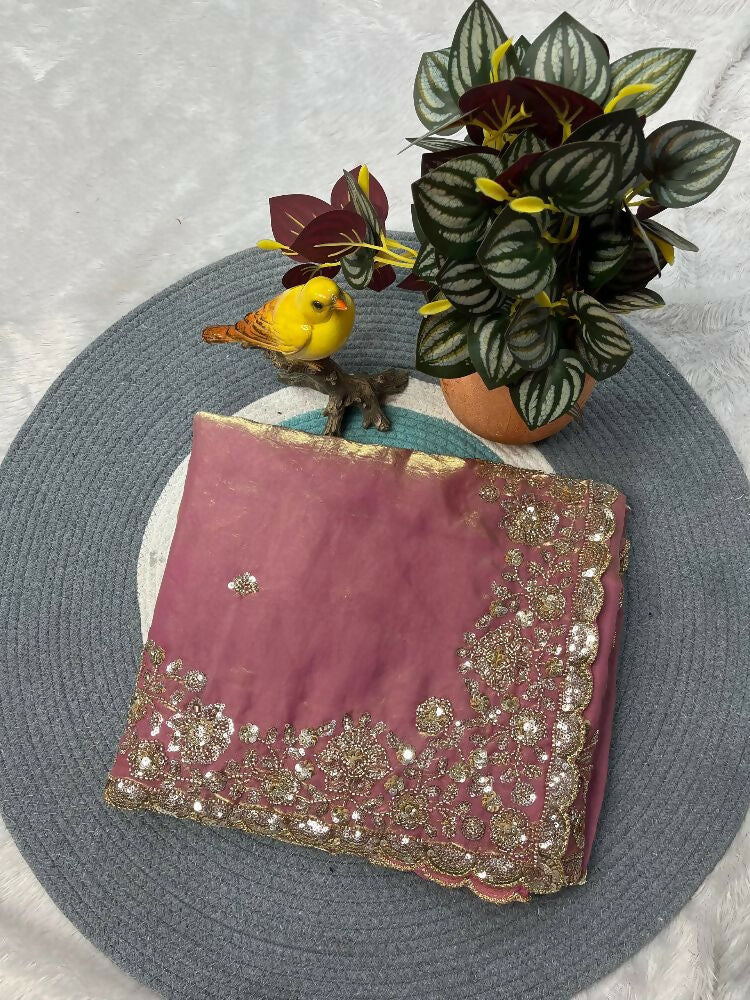 Joban Fashion Pink Fandy Satin Silk Party Wear Sarees | Grocsy