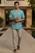 Coastline — Sea Green Embroidered Linen Shirt by Hilo Design | Grocsy