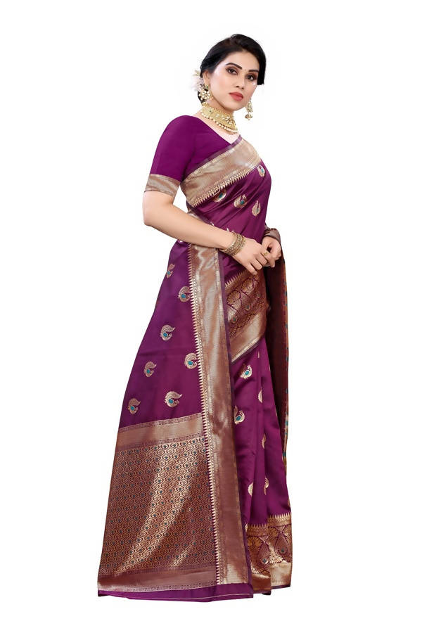 Vamika Banarasi Jacquard Weaving Purple Saree (Siri Purple) | Grocsy