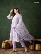Lavender Crystal Organza schiffli embroidery Kurta With Trouser & Dupatta - Bhumi | Grocsy
