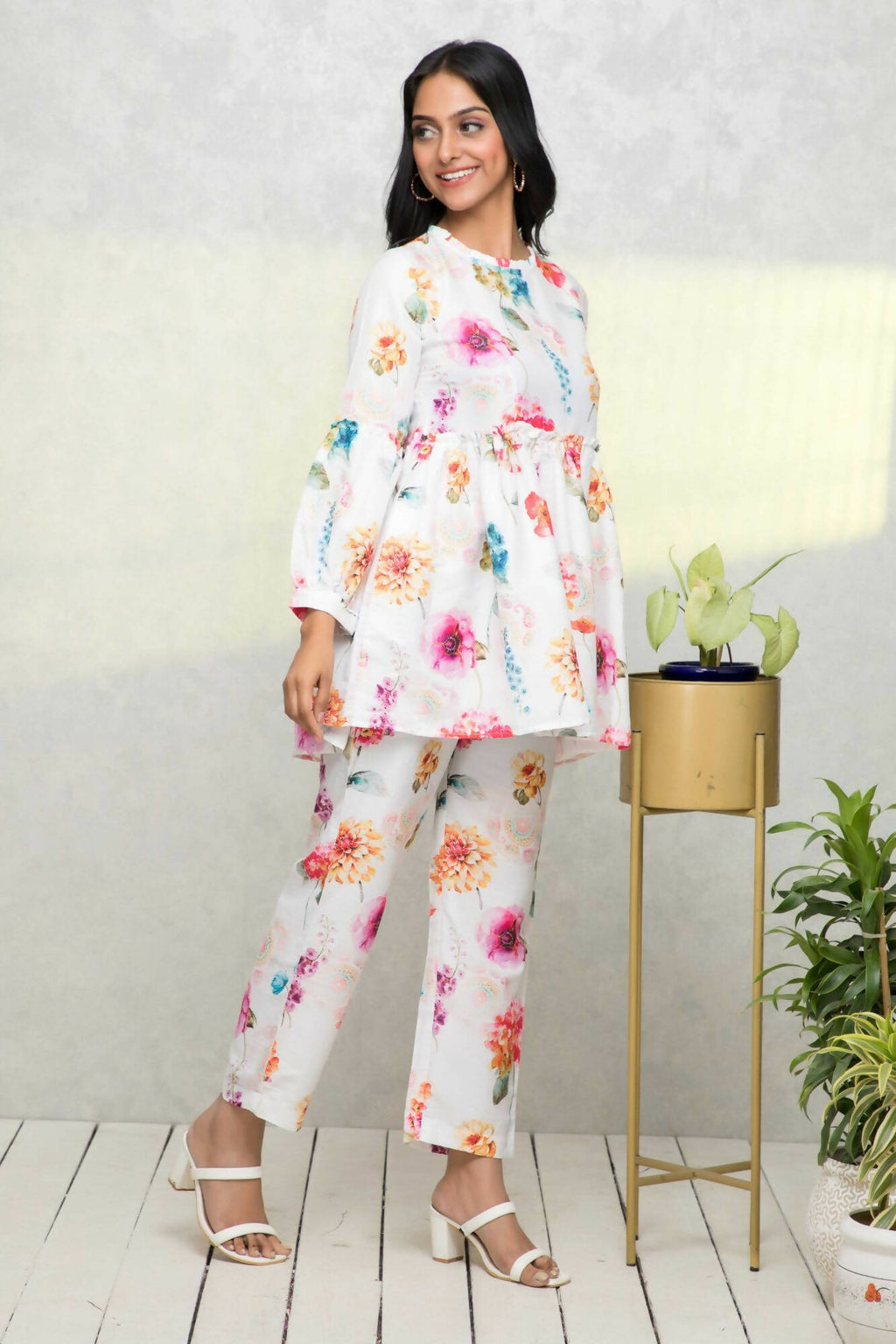 Myshka Women White Printed Romantic Florals Co-Ords | Grocsy