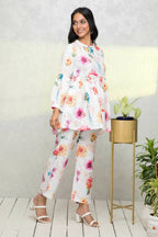 Myshka Women White Printed Romantic Florals Co-Ords | Grocsy