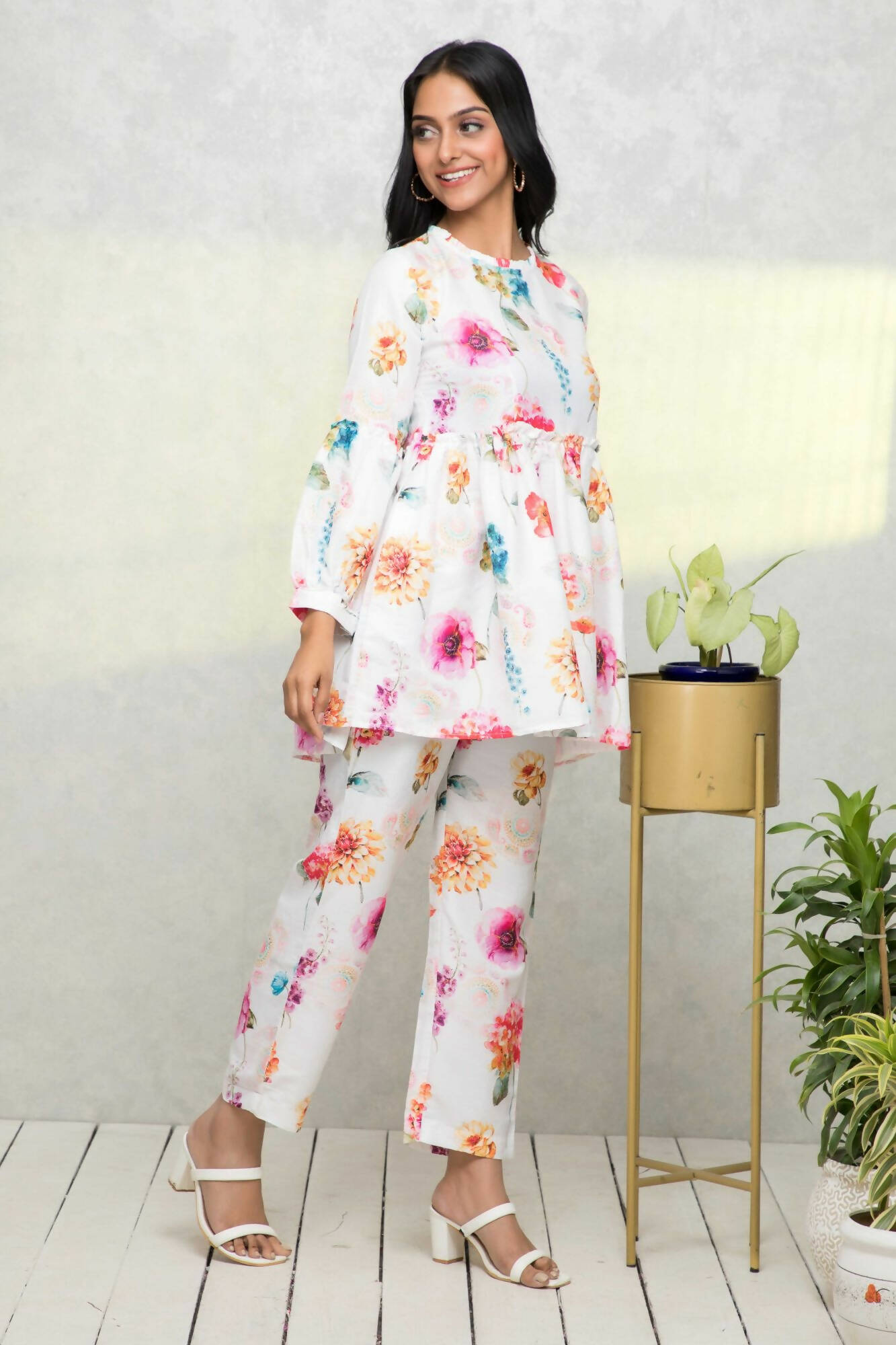 Myshka Women White Printed Romantic Florals Co-Ords | Grocsy