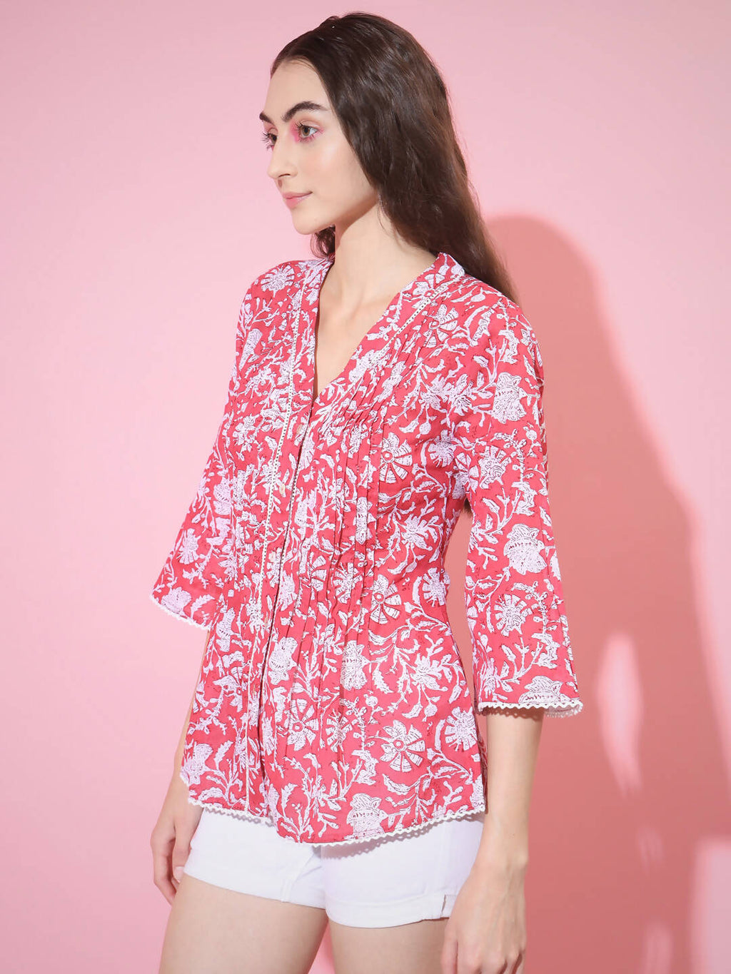 Myshka Women's Red Printed V-Neck Top | Grocsy