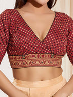 Joban Fashion Maroon Cotton Padded Blouse With V Neck Elbow Sleeves | Grocsy