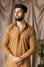 Occur Yellow Rayon Thread Embroidery Work Kurta Set - Mahotsav | Grocsy