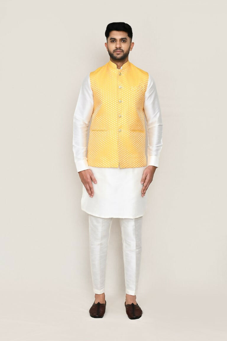 Joban Fashion White Colored Art Silk Fabric Kurta, Jacket With Straight Fit Pant | Grocsy