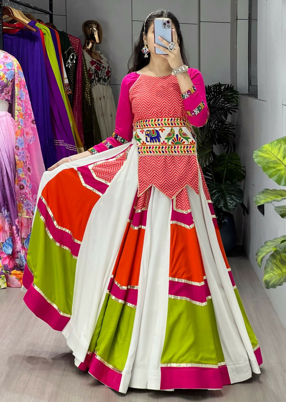 Yash Enterprise Multicolor Rayon Cotton Embroidery Semi Stitched Navratri Chaniya Choli | Grocsy