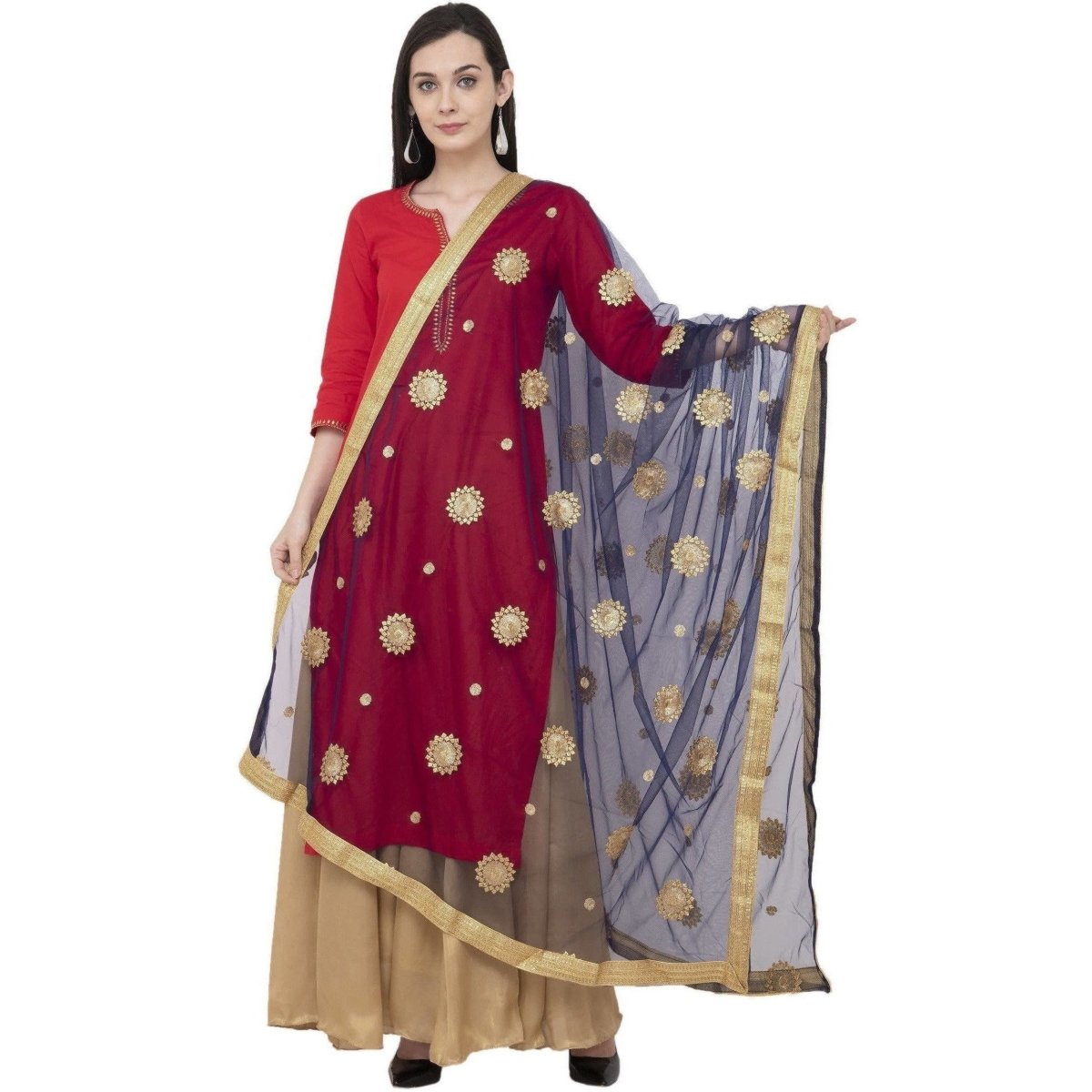 A R Silk Net Zari Flower Fancy Dupatta Color Navy Dupatta or Chunni | Grocsy