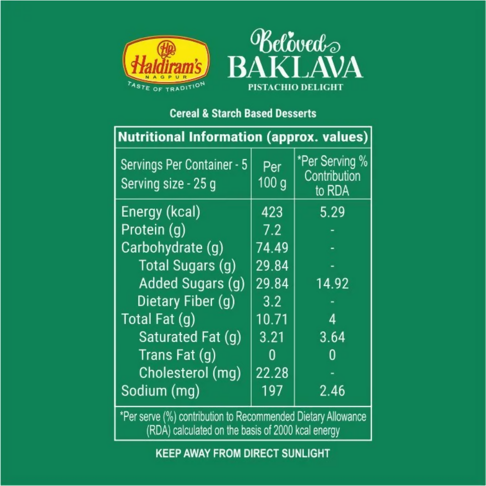 Haldiram's Baklava - Pistachio Delight | Grocsy