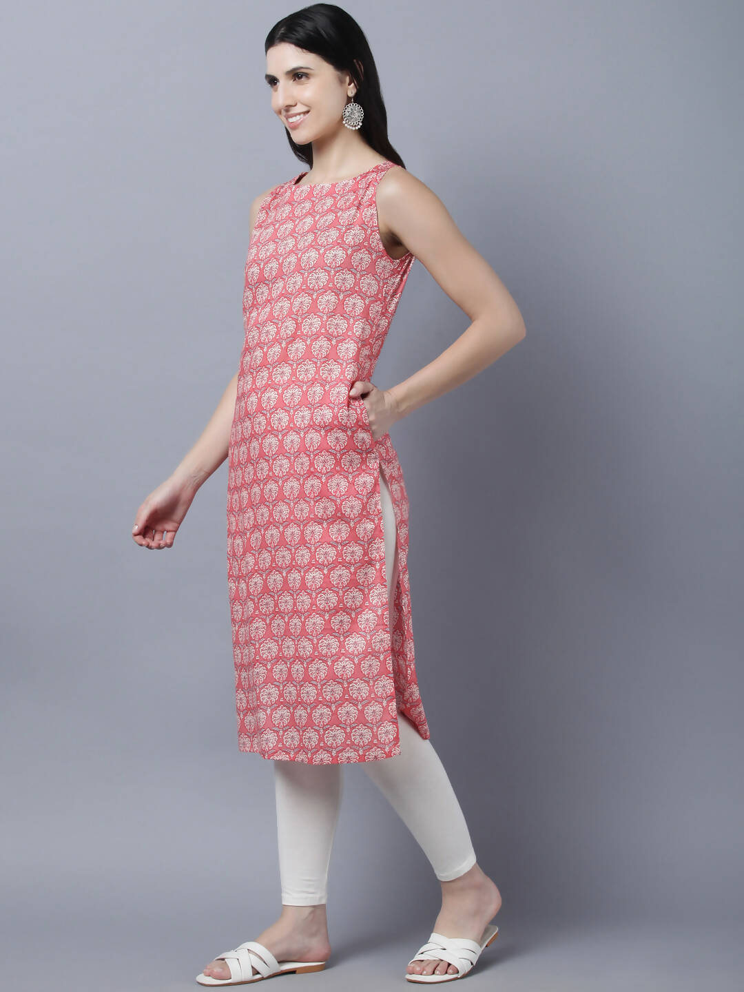 Myshka Stylish Pink Sleeveless Women's Kurta | Grocsy