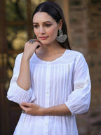Juniper Women's White Cotton Cambric Solid A-Line Kurta | Grocsy