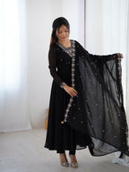 Joban Fashion Black Kurta Set Georgette Sequence Embroidery Work | Grocsy