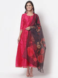 Myshka Women's Pink Silk Solid 3/4 Sleeve Round Neck Casual Anarkali Gown | Grocsy