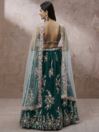 House of Panchhi Teal - Pure Georgette Thread & Sequins Work Lehenga | Grocsy