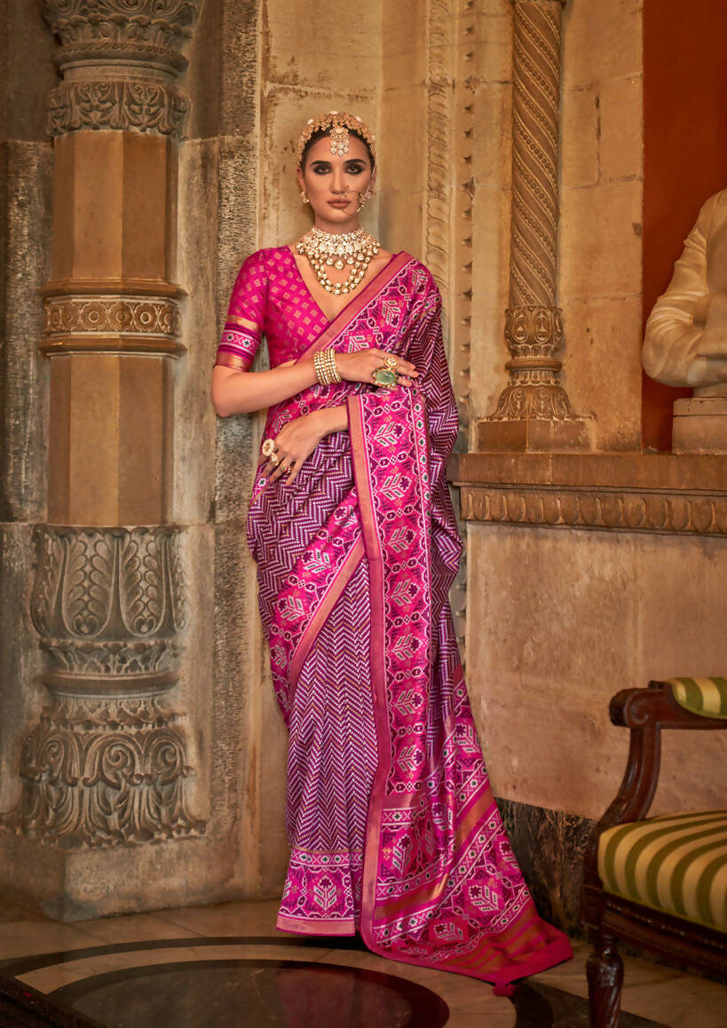 Magenta Banarasi Weaving, Ultra Aqua Finish, Zari Work Banarasi Silk Saree - Rath Kunti | Grocsy