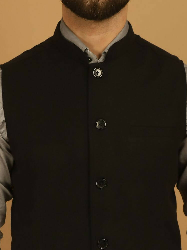 Even Apparels Pure Wool Nehru Jacket - Black | Grocsy
