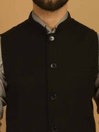 Even Apparels Pure Wool Nehru Jacket - Black | Grocsy