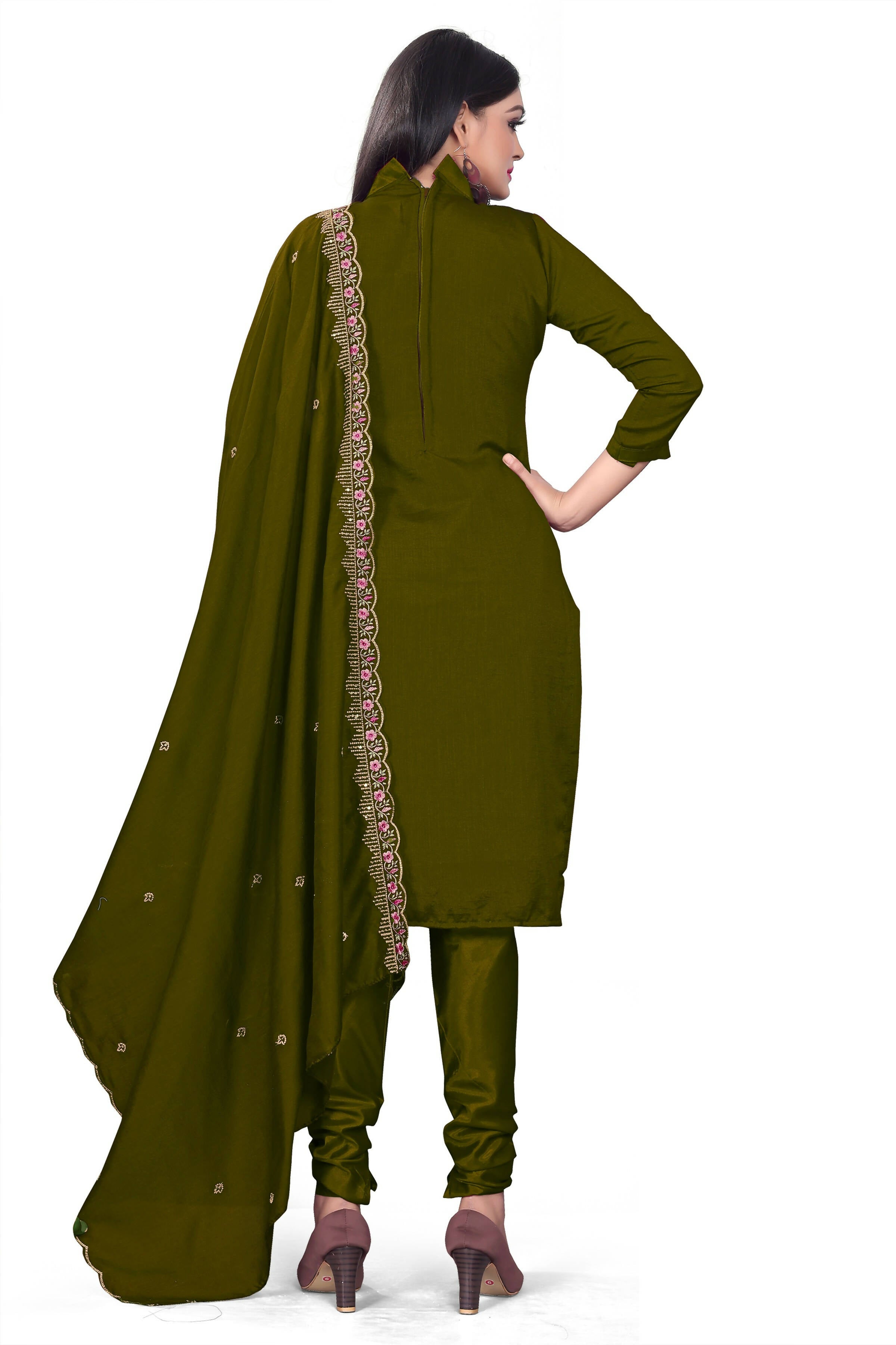 Green Silk Embroidered with Sequins work Unstitched Dress Material - Tanvi | Grocsy