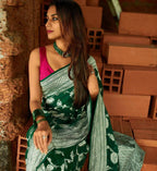 DEIANA'S Beautiful Designer Golden zari Soft Lichi Silk Saree - Green | Grocsy