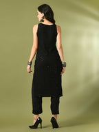 Myshka Women's Black Embroidered Cotton Straight Party Kurta Set | Grocsy