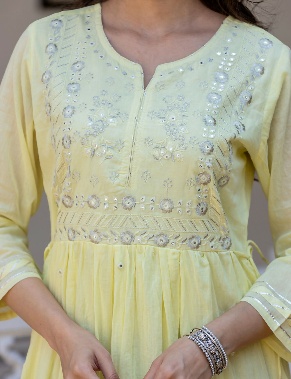 Kaajh Women's Yellow Embroidered Ethnic Dress | Grocsy