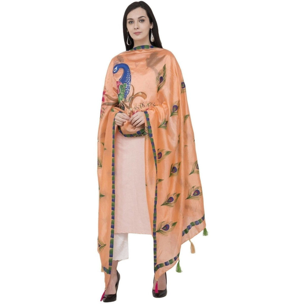 A R Silk Silk Peacock Multi Fancy Dupatta Color Peach Dupatta or Chunni | Grocsy