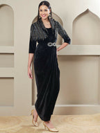 Joban Fashion Women Black Velvet Hand Embellishment Stitched Dress | Grocsy