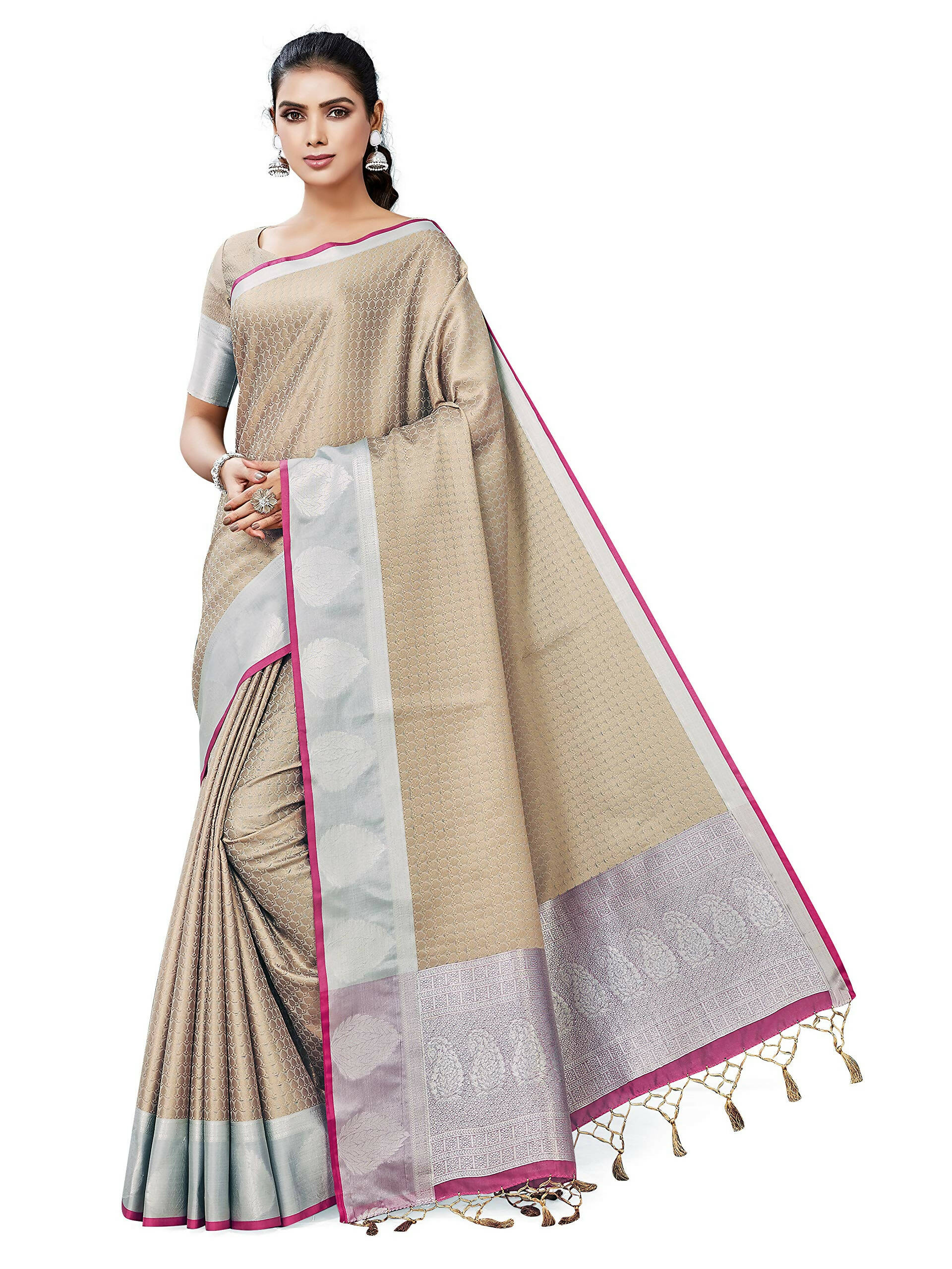 Mimosa Women's Banarasi Art Silk Brown Saree | Grocsy