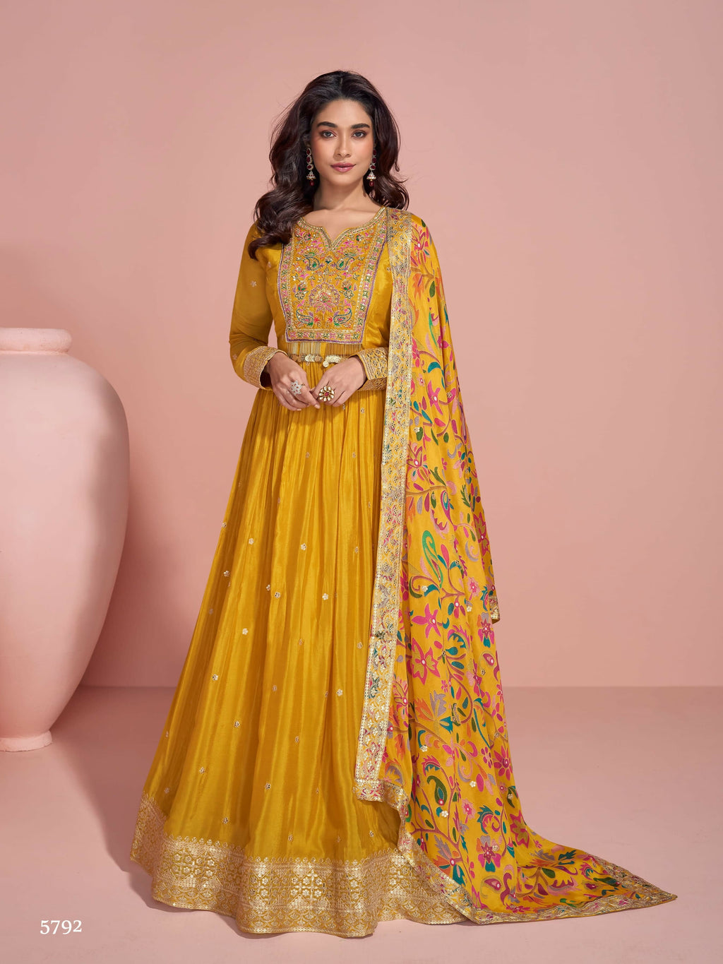 Anaita Yellow Embroidered Silk Anarkali Suits | Grocsy