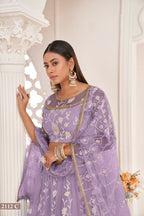 Eilara Women'S Light Purple Butterfly Net White Cotton Thread And Zari Sequence Embroidered Work Lehenga Choli For Party Wear | Grocsy