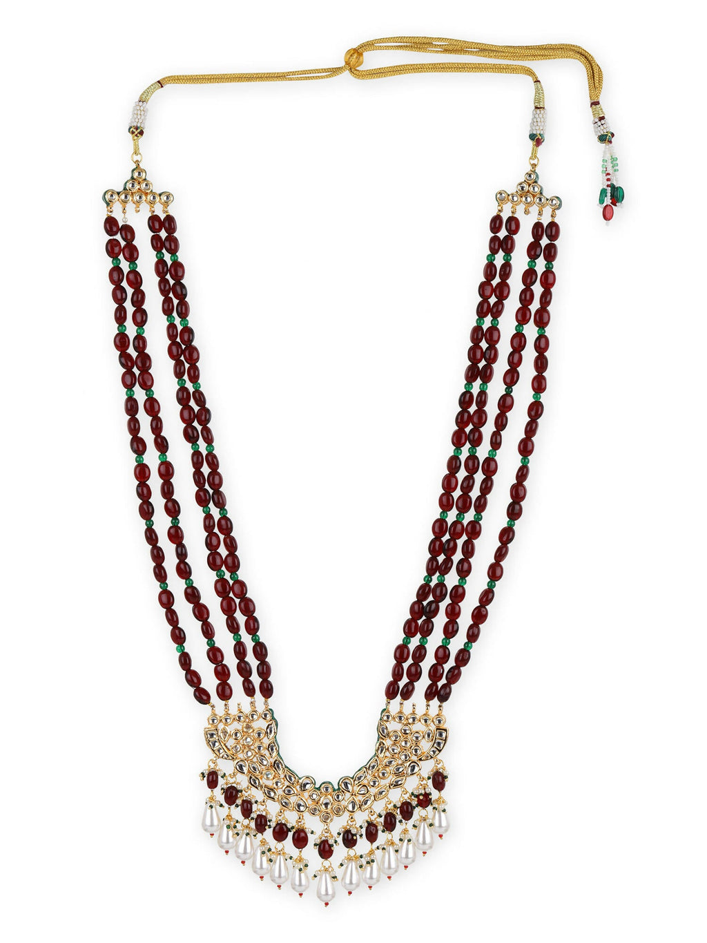 Gold-Toned Maroon Brass Gold-Polished Necklace - Ruby Raang | Grocsy