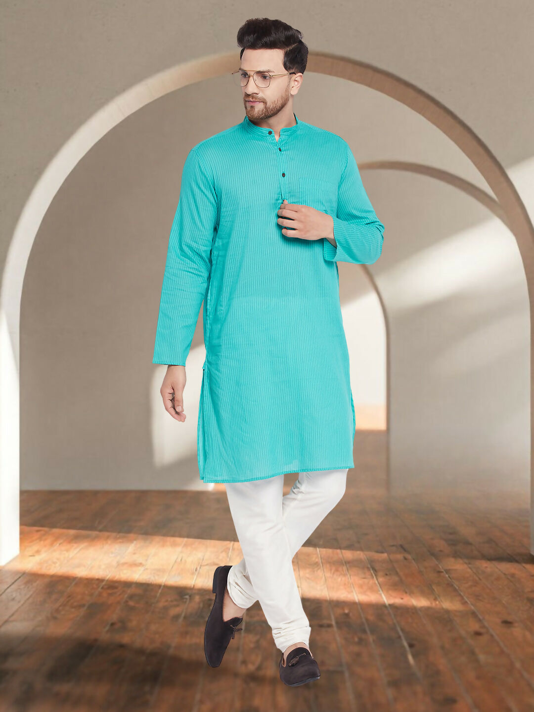 Even Apparels Men's Pure Cotton Green Kurta | Grocsy