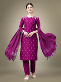 Jyoti Fashion Women's Purple Cotton Blend Embroidery & Sequence work Kurta with Trouser & Dupatta | Grocsy
