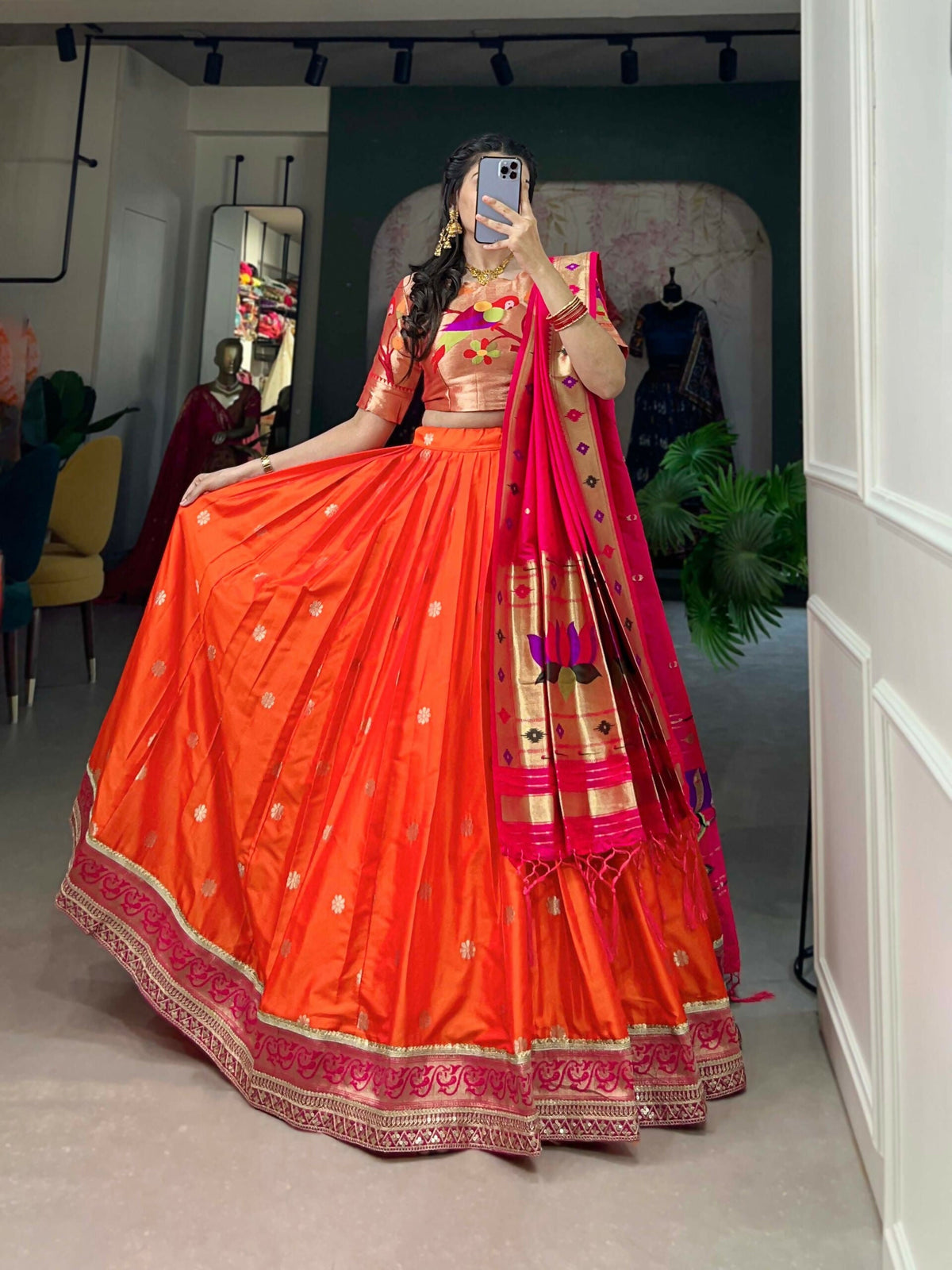Vastranavya Perfect Classic And Contemporary Fashion Paithani Lehenga Choli - Red | Grocsy