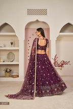 Eilara Women'S Wine Butterfly Net Thread With Zari Sandwich Sequence Embroidered Work Lehenga Choli For Festivals | Grocsy
