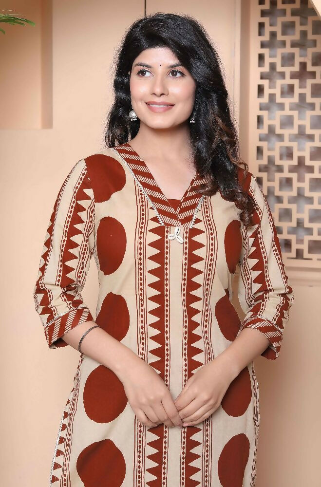 Miravan Womens Brown Pure Cotton Kurta With Palazzo Set | Grocsy