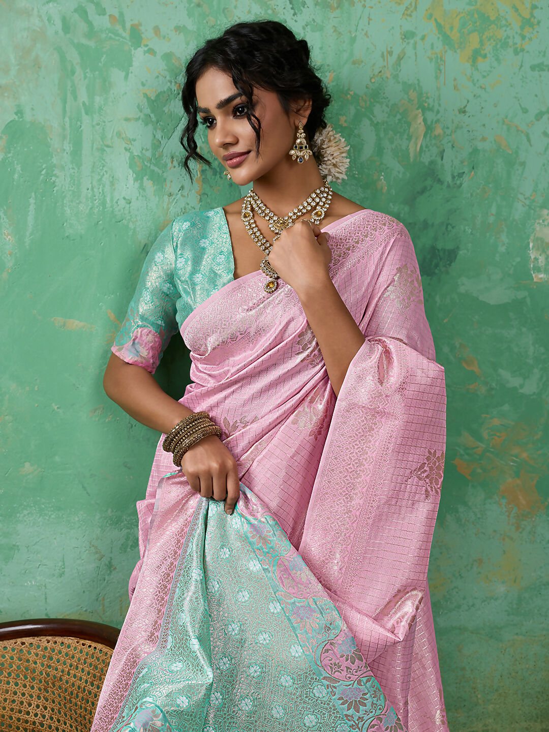 Shree Shyam Fashion Pink Linen Cotton Saree | Grocsy